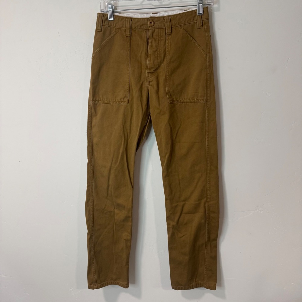 Topo Designs Men's Field Pants in Desert Tan size 27 shrunken 28 organic cotton